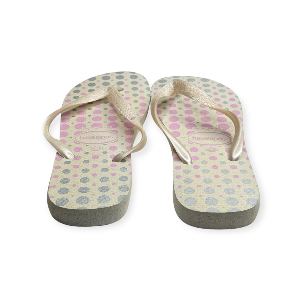 new Top Havaianas 𖦹 Polka Dot Flip Flops 𖦹 White Pink Silver 𖦹 41 / 42  9 / 10 - Picture 5 of 16